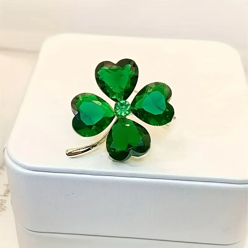 Lucky Green Crystal Clover Brooch for Womens Fashion Accessories