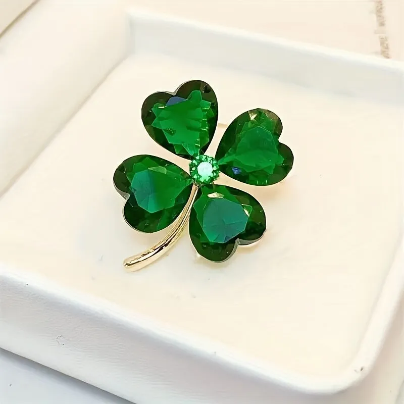 Lucky Green Crystal Clover Brooch for Womens Fashion Accessories