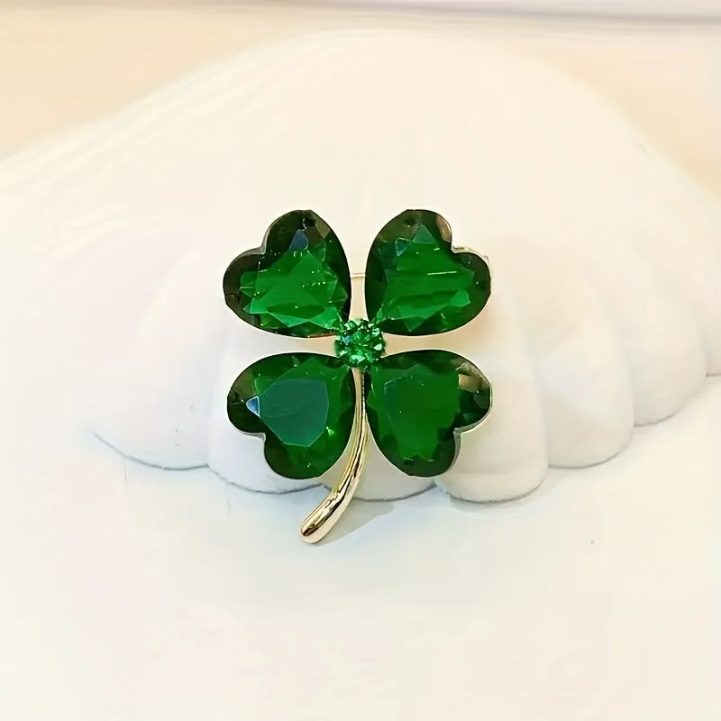 Lucky Green Crystal Clover Brooch for Womens Fashion Accessories