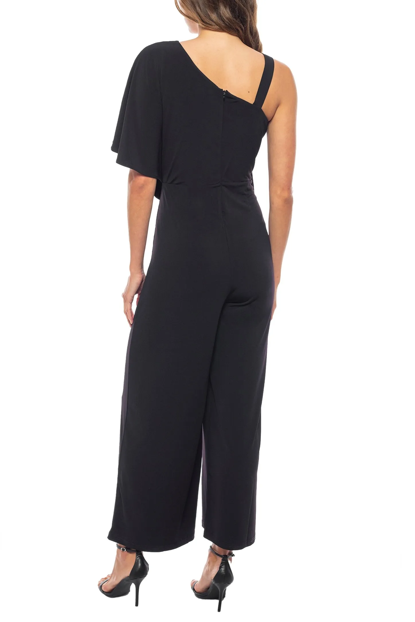 Marina One Shoulder Asymmetrical Neck Short Flutter Sleeve Wide Leg Jumpsuit