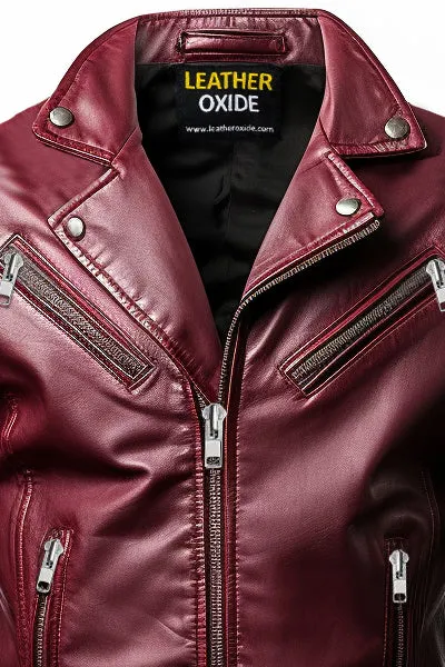 Men Angel Maroon Designer Leather Jacket