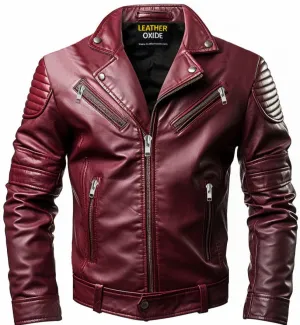 Men Angel Maroon Designer Leather Jacket