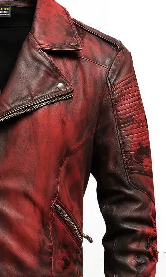 Men Bloody Red Leather Jacket for Halloween