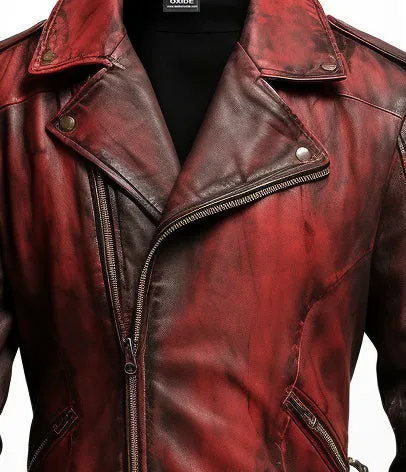 Men Bloody Red Leather Jacket for Halloween