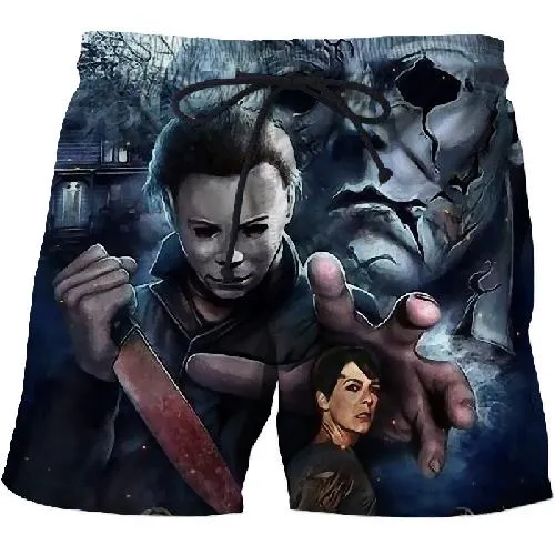 Men's Board Shorts Swim Trunks with Comic/Horror Prints