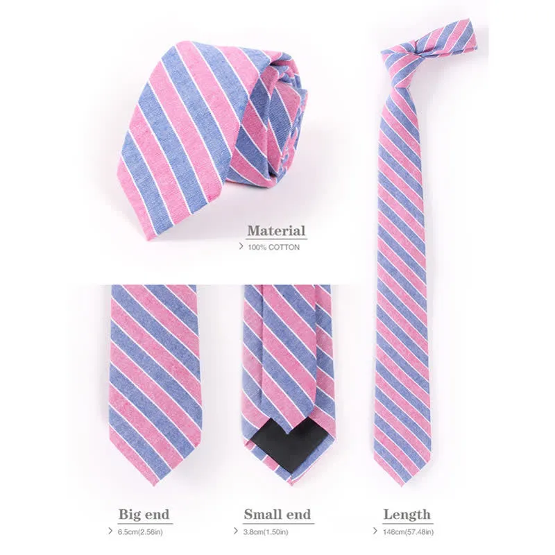 Men's Fresh Striped Plaid Pattern Skinny Cotton Necktie