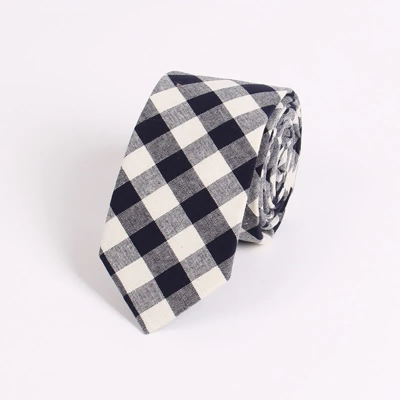 Men's Fresh Striped Plaid Pattern Skinny Cotton Necktie