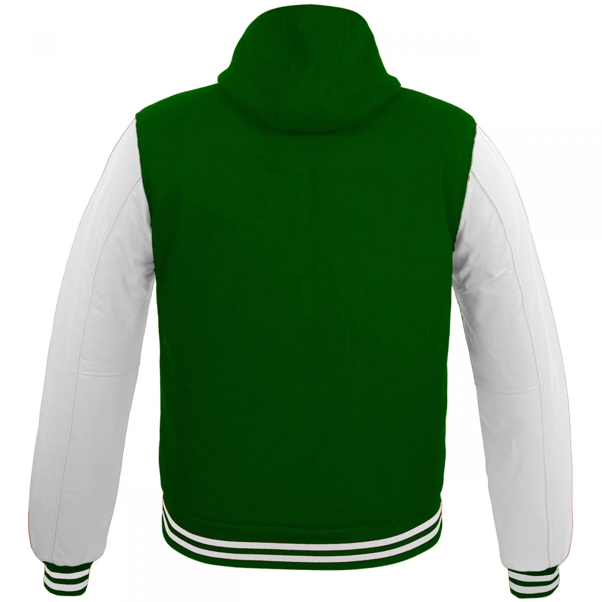 Mens Hoodie Wool body faux Leather Arm Sleeves College Letterman Varsity Hoodie Green/White