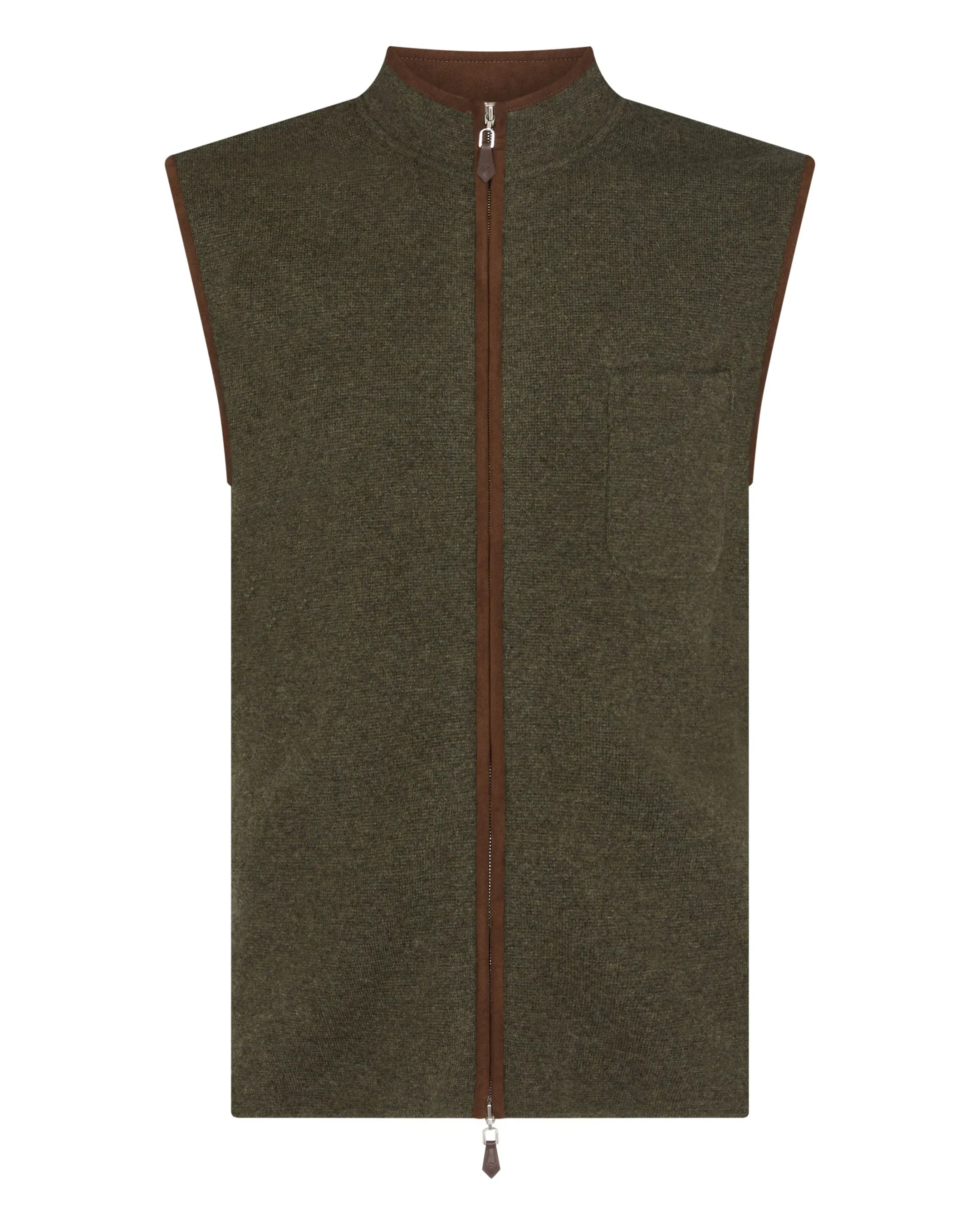 Men's Shaftesbury Suede Trim Cashmere Gilet Moss Green