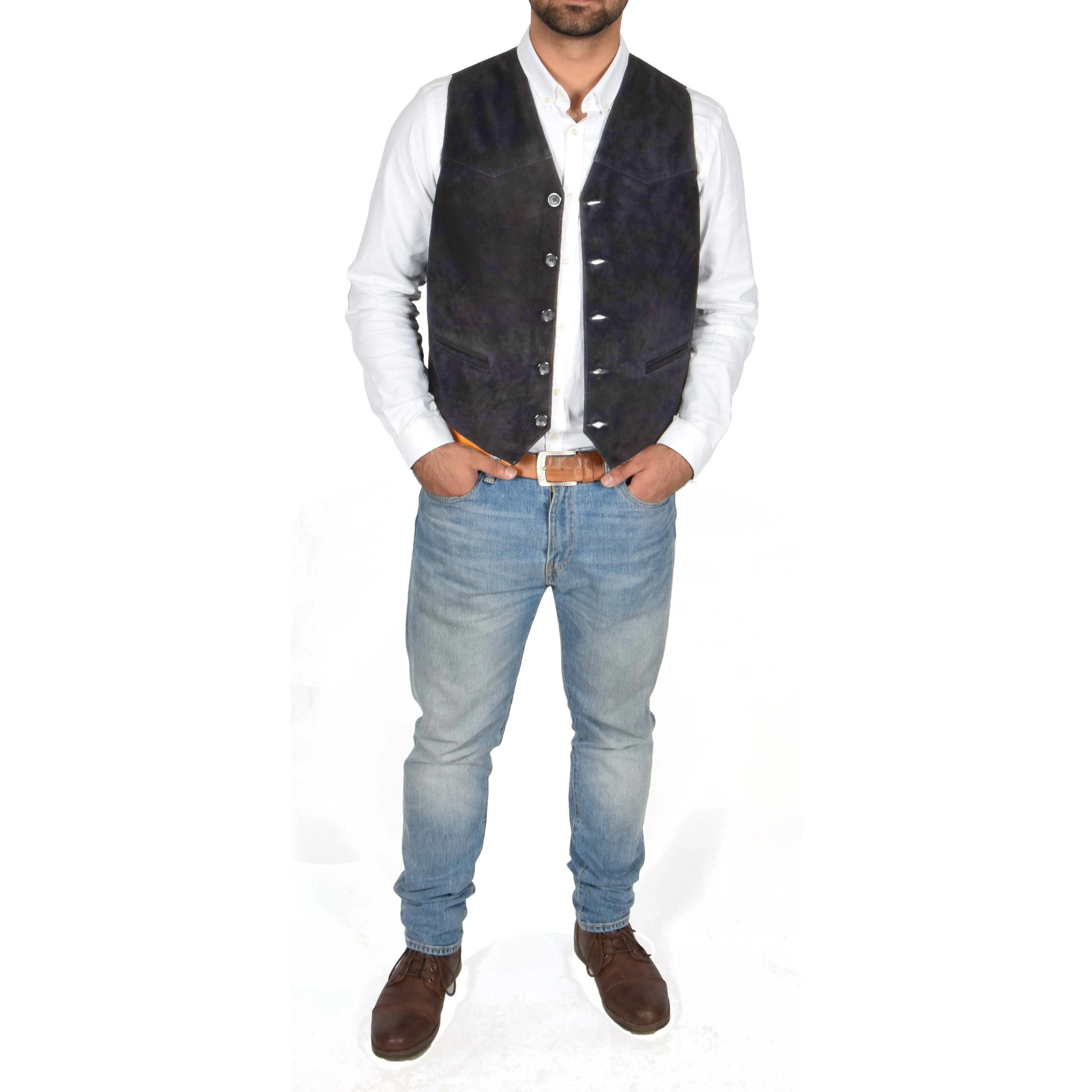 Mens Suede Button Fastening Waistcoat Don Black