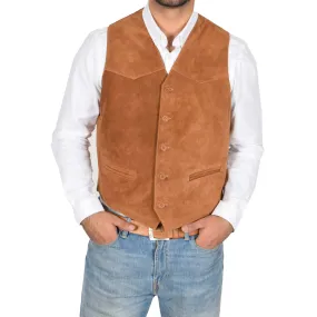 Mens Suede Button Fastening Waistcoat Don Tan