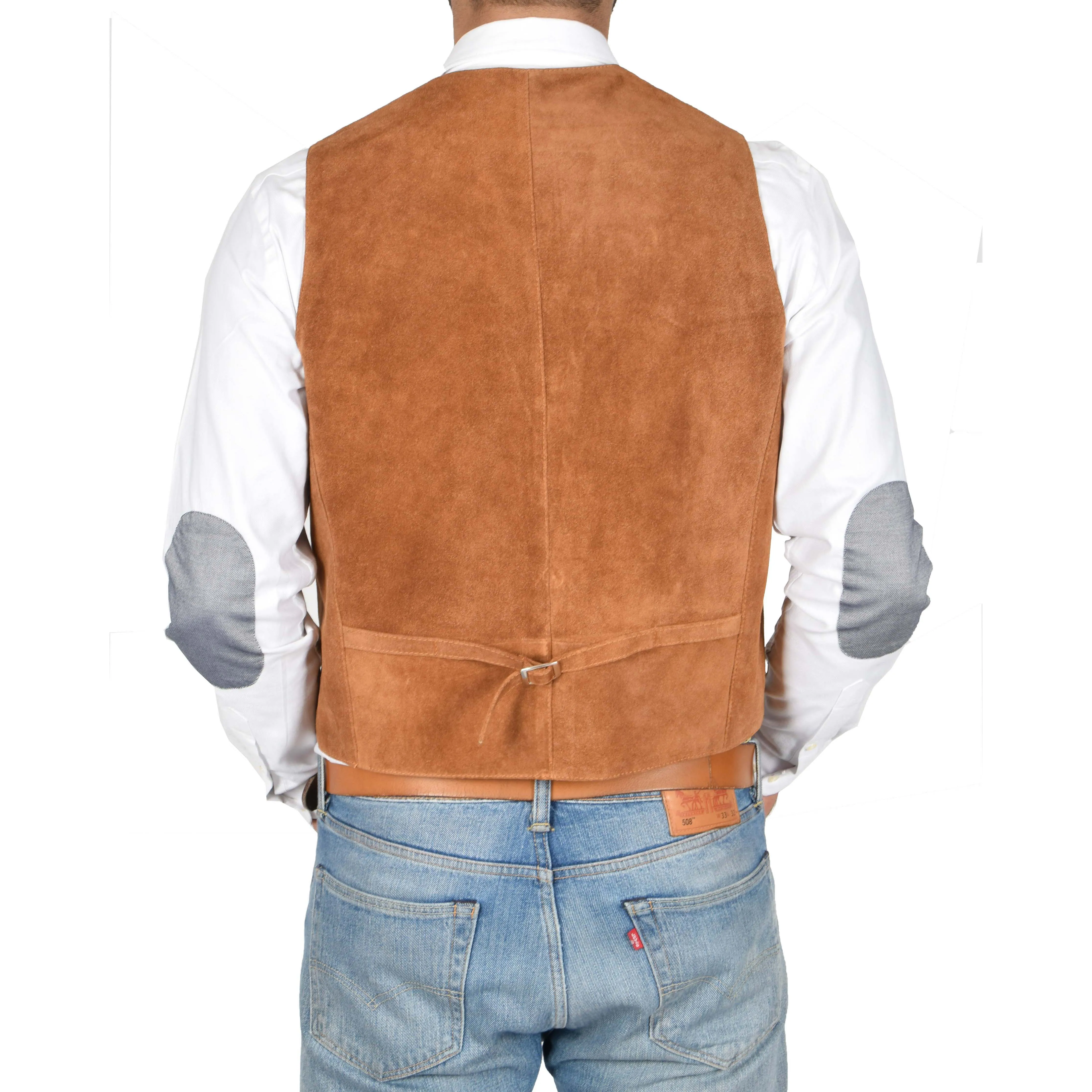 Mens Suede Button Fastening Waistcoat Don Tan