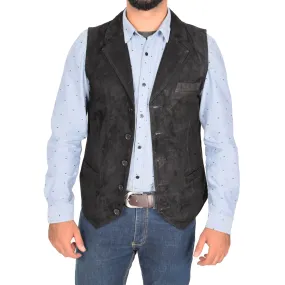 Mens Suede Buttoned Waistcoat Gilet Devin Black