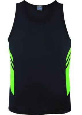 Mens Tasman Singlet Navy/Neon Green