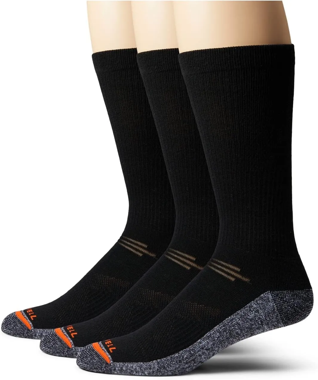 Merrell Men's and Women's Lightweight Work Crew Socks 3 Pair Pack - ComfortBase XS Repreve with Durable Reinforcement