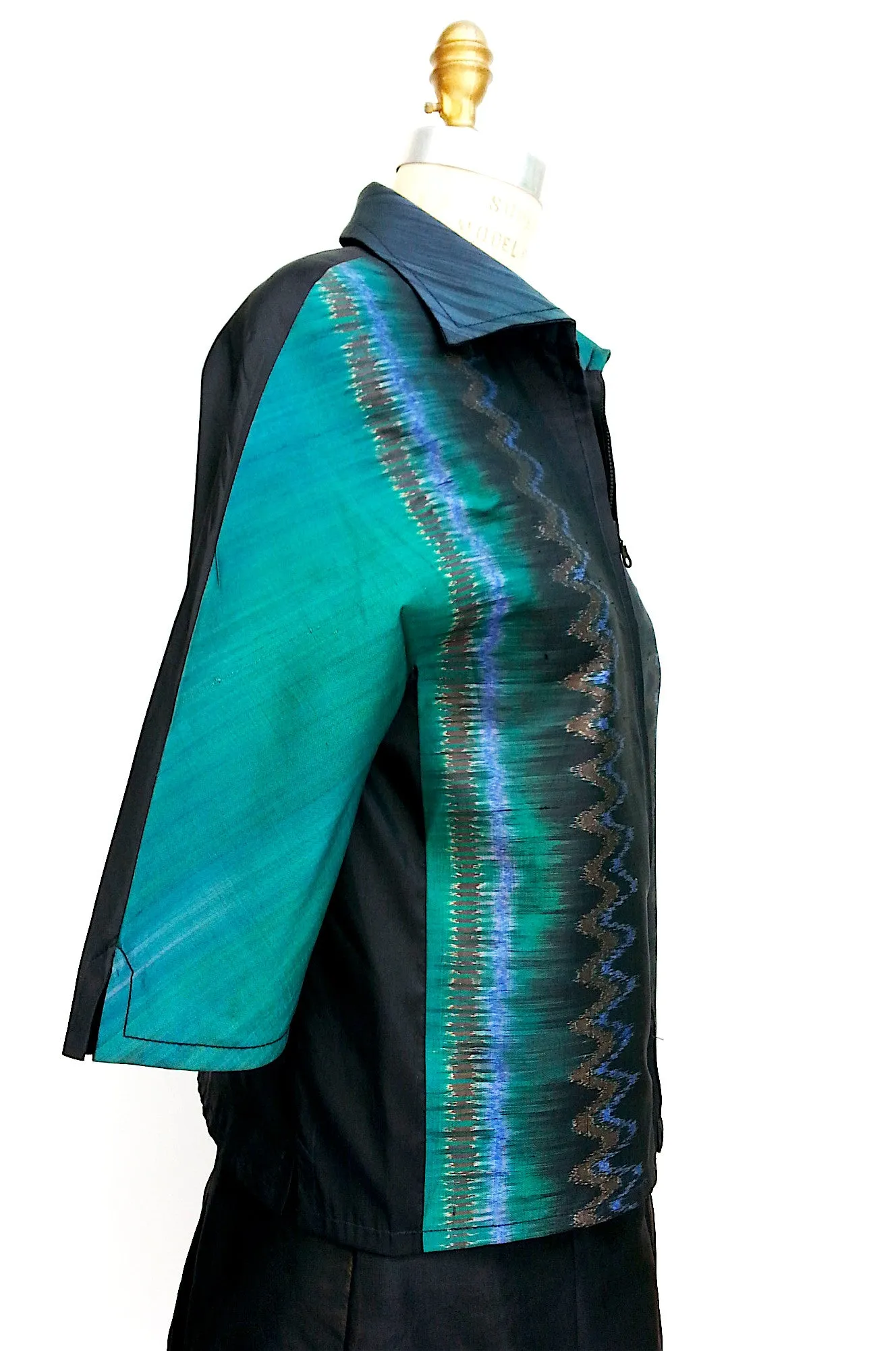 Modern Ikat Couture Cut Jacket Black and Green