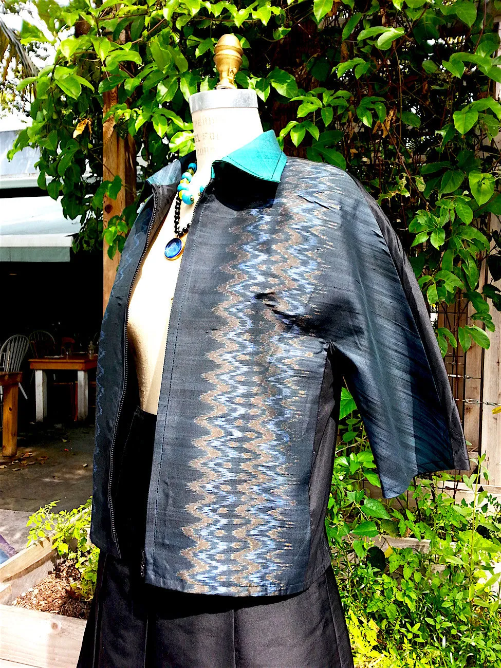 Modern Ikat Couture Cut Jacket Black and Green