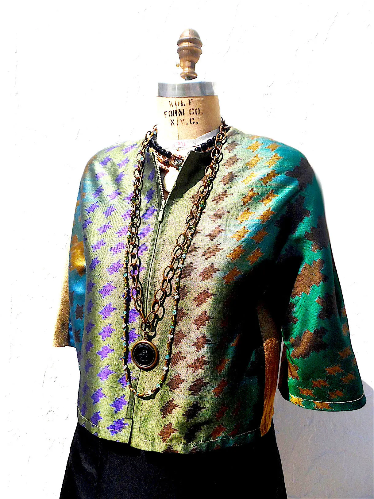 Modern Ikat Couture Cut Jacket Black and Green