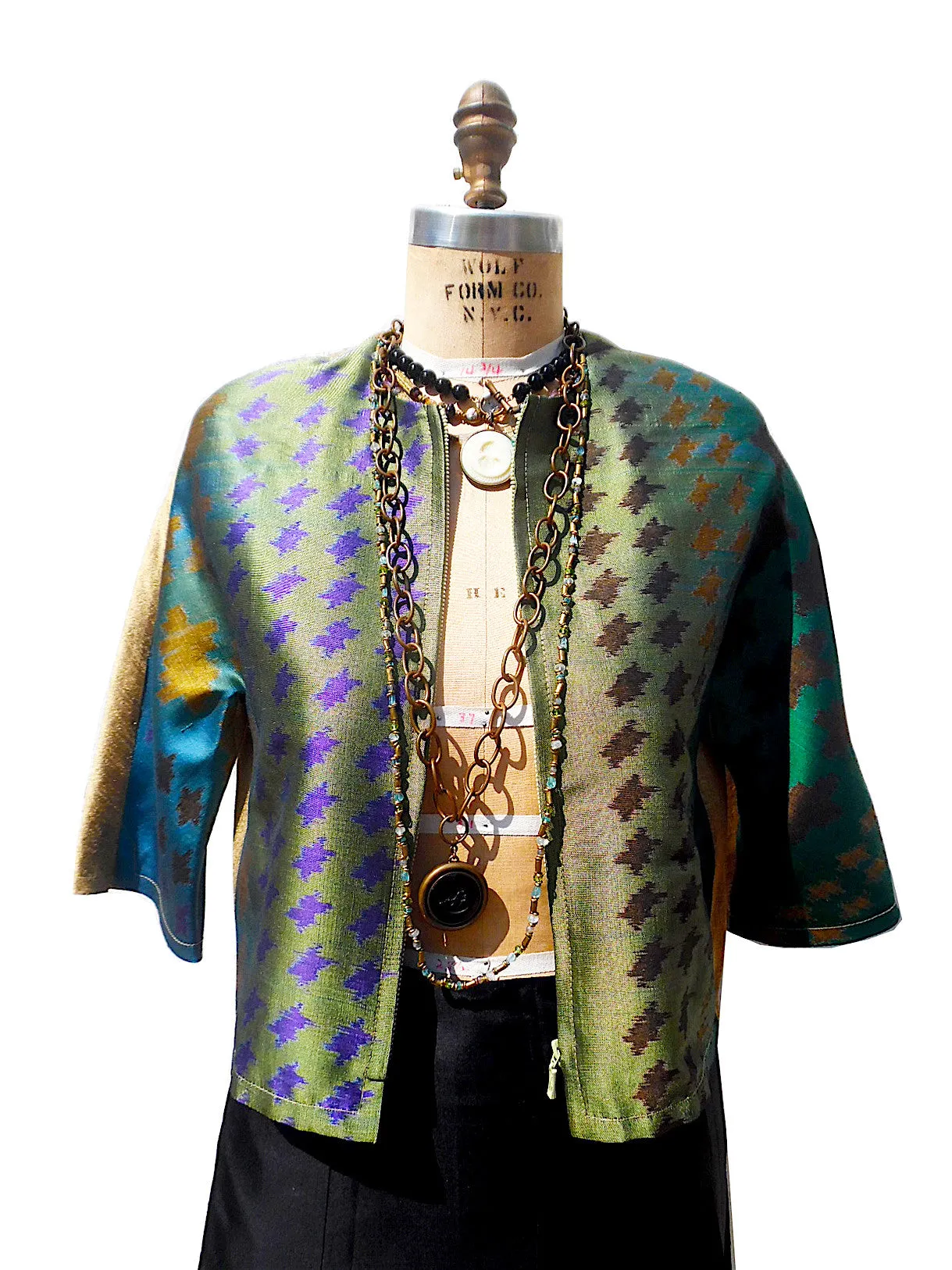 Modern Ikat Couture Cut Jacket Black and Green