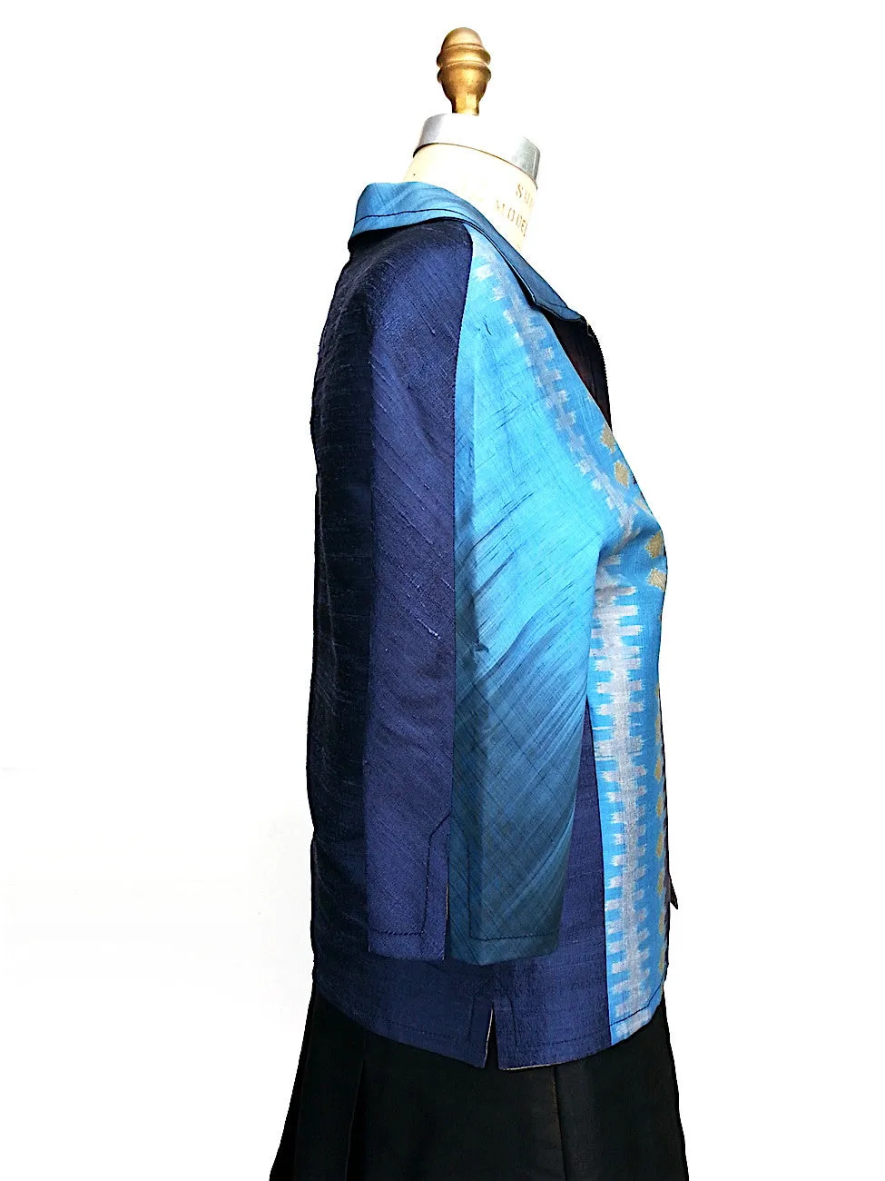 Modern Ikat Couture Cut Jacket Blue Purple