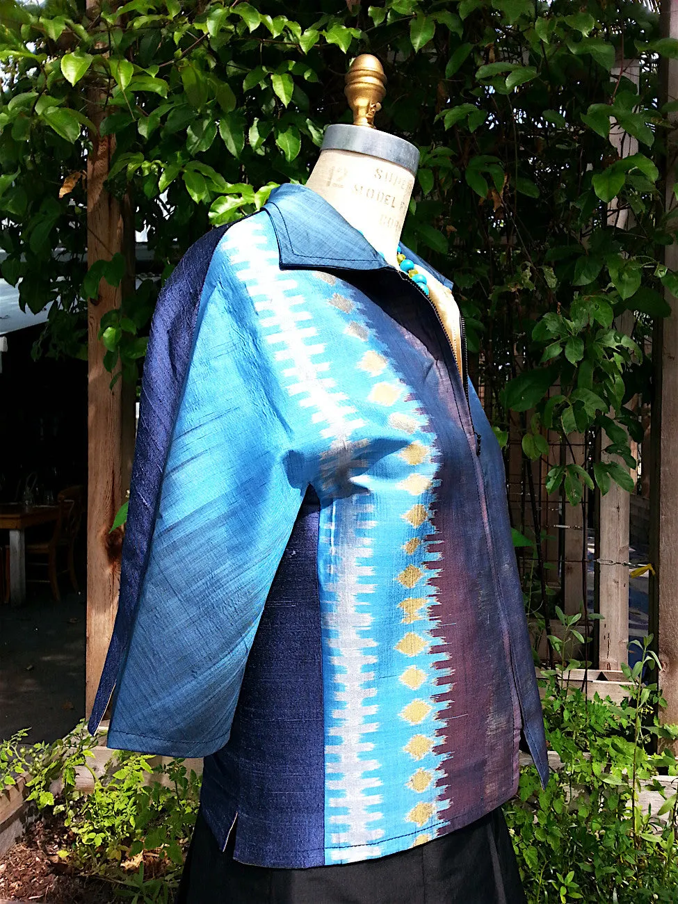 Modern Ikat Couture Cut Jacket Blue Purple