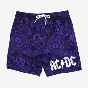 New - Men's AC/DC 7" Elastic Waist Printed Swim Shorts - Dark Purple XXL