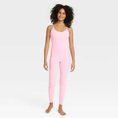 New - Women's Rib Full Length Bodysuit - All in Motion Pink L