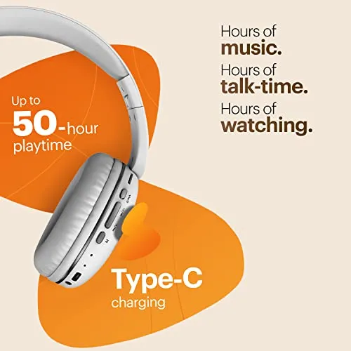 Noise Two Wireless On-Ear Headphones with 50 Hours Playtime, Low Latency(up to 40ms), 4 Play Modes, Dual Pairing, BT v5.3 (Calm White)