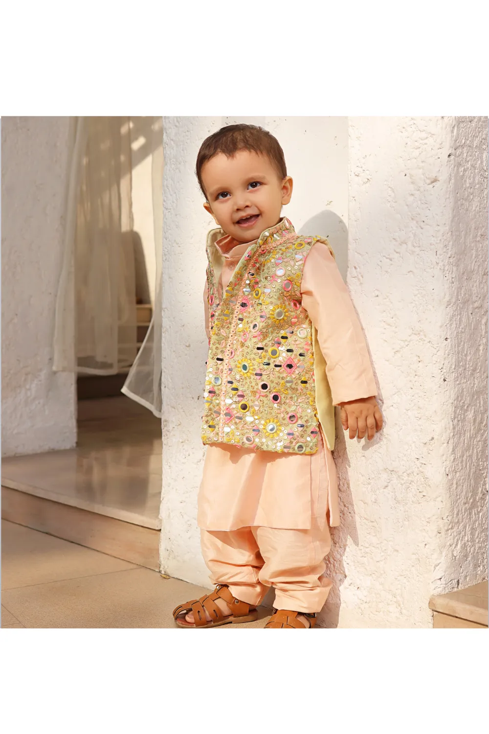 Peach Embroidered Kurta Pant with jacket set