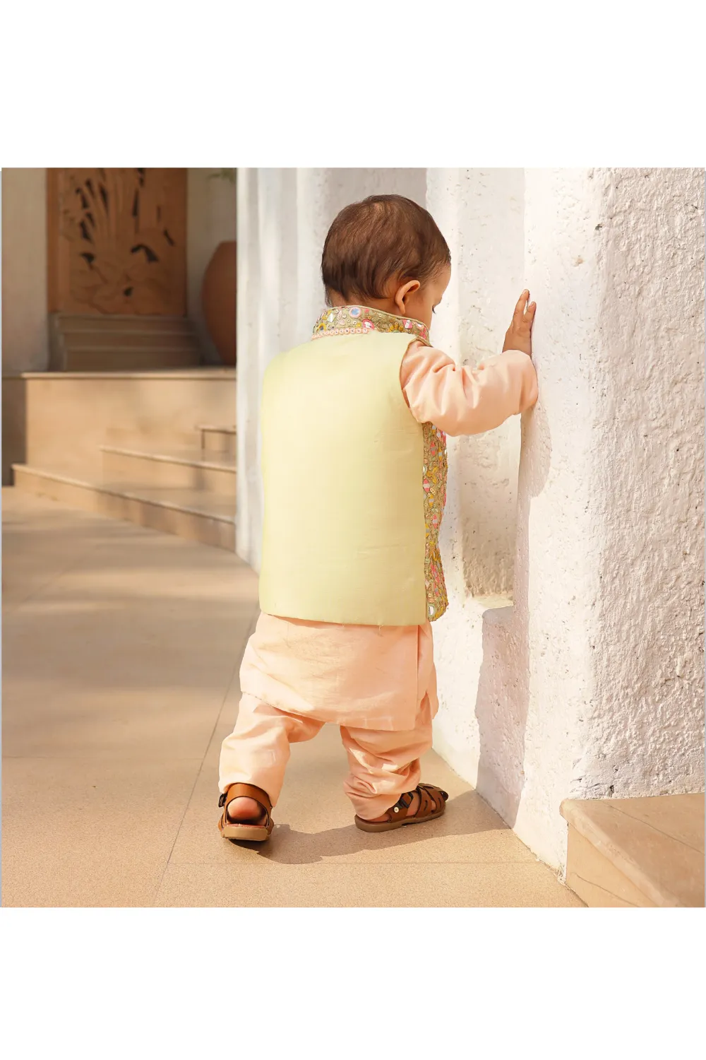 Peach Embroidered Kurta Pant with jacket set