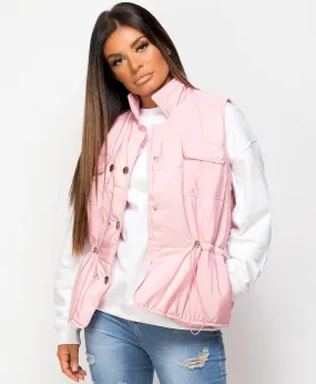 Pink Drawstring Waist Quilted Gilet Bodywarmer