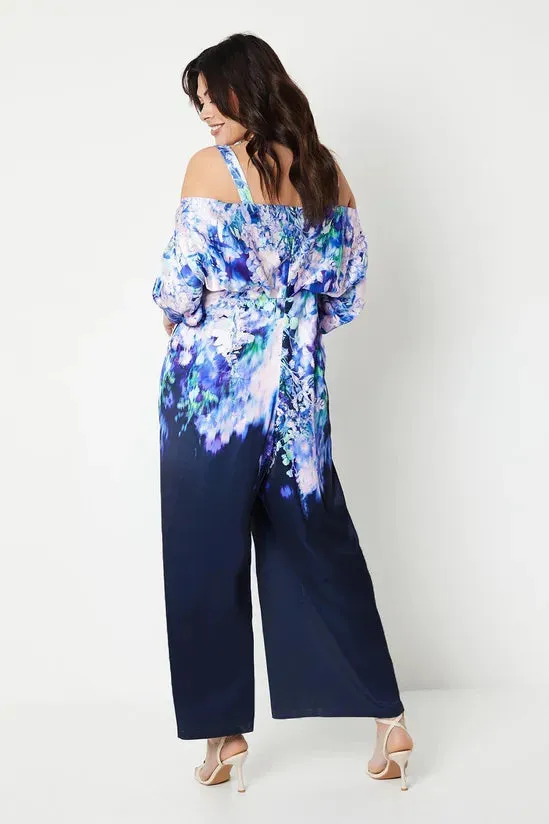 Plus Cold Shoulder Jumpsuit In Floral Print