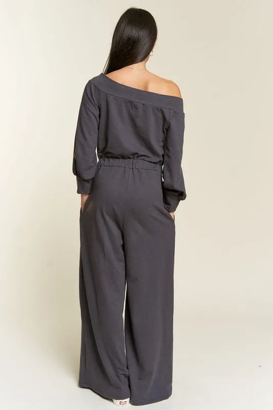 Plus One Shoulder Terry Jumpsuit