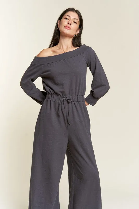 Plus One Shoulder Terry Jumpsuit