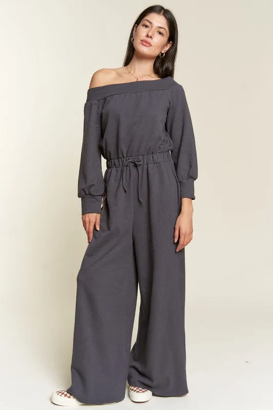 Plus One Shoulder Terry Jumpsuit