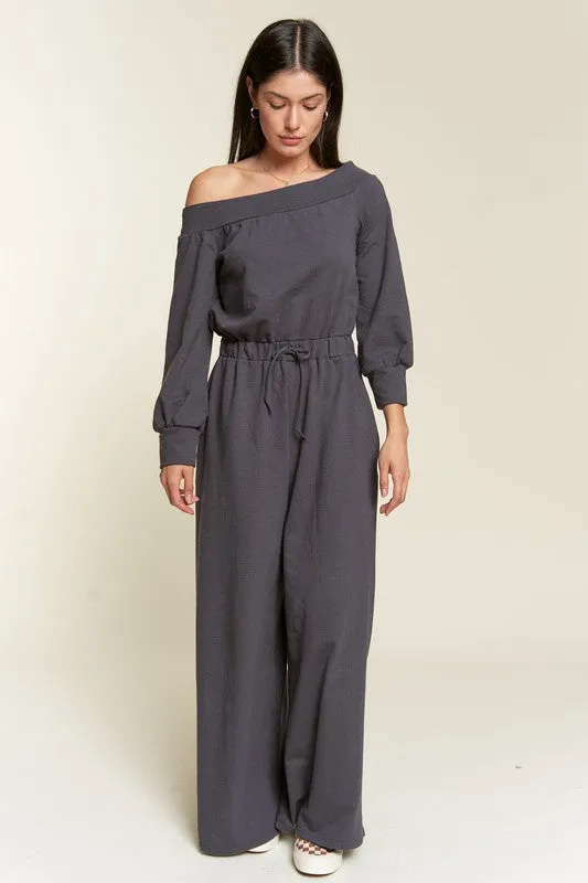 Plus One Shoulder Terry Jumpsuit