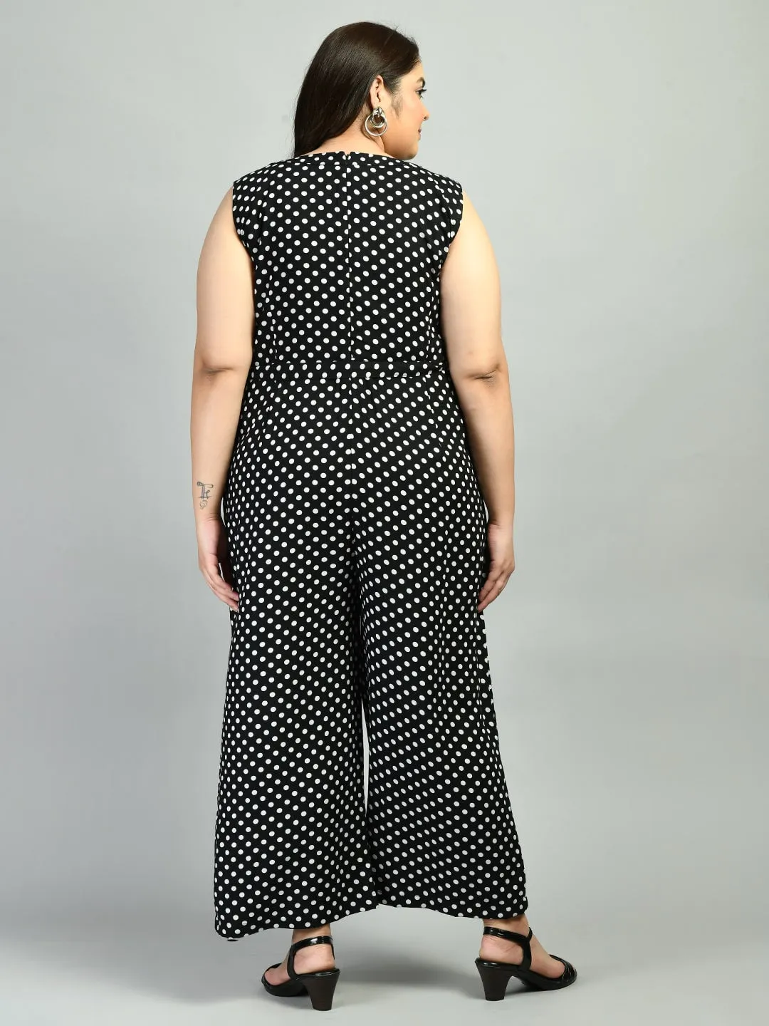 Plus Size Plus Size Polka Dot Black Jumpsuit