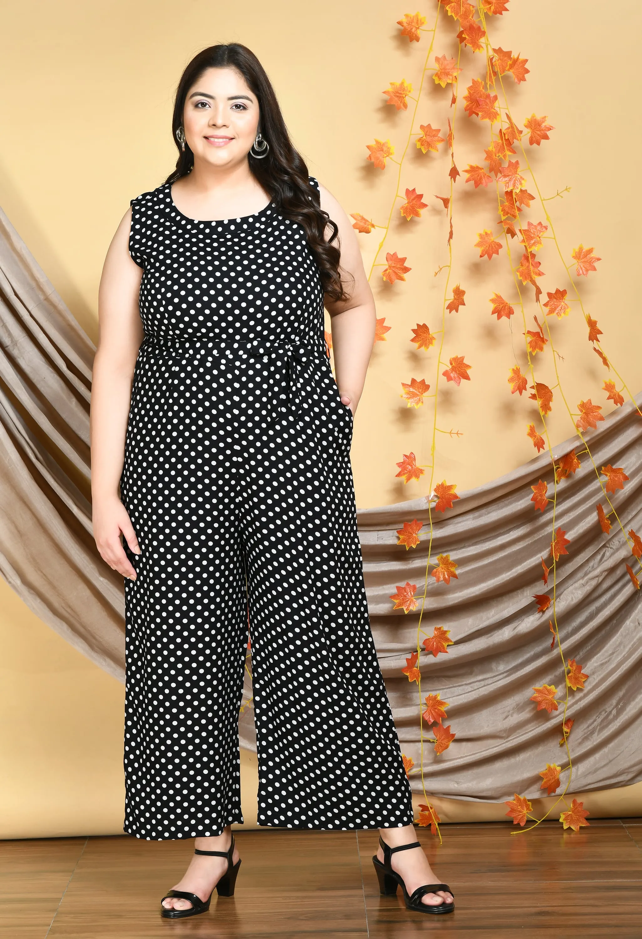 Plus Size Plus Size Polka Dot Black Jumpsuit