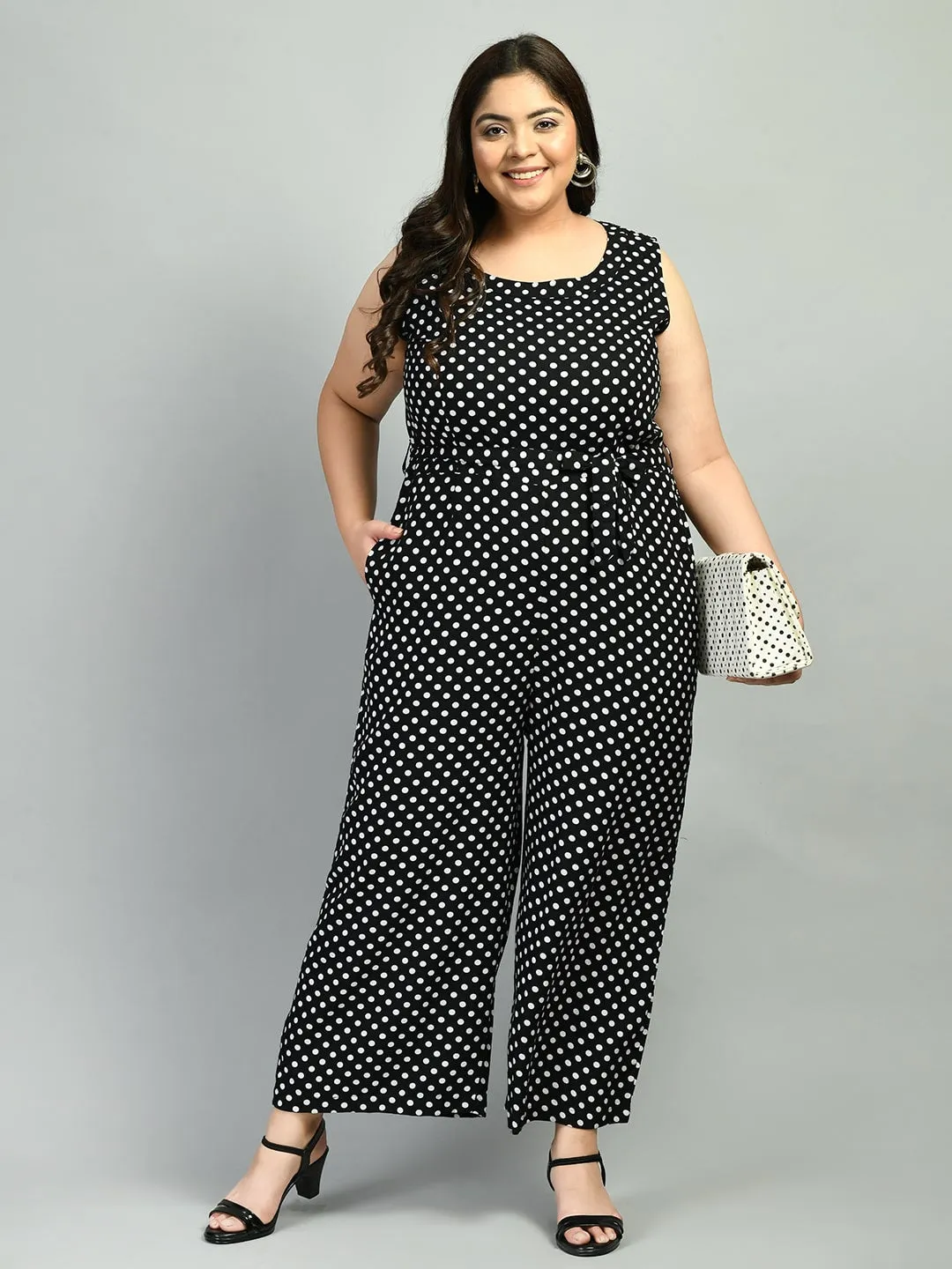 Plus Size Plus Size Polka Dot Black Jumpsuit