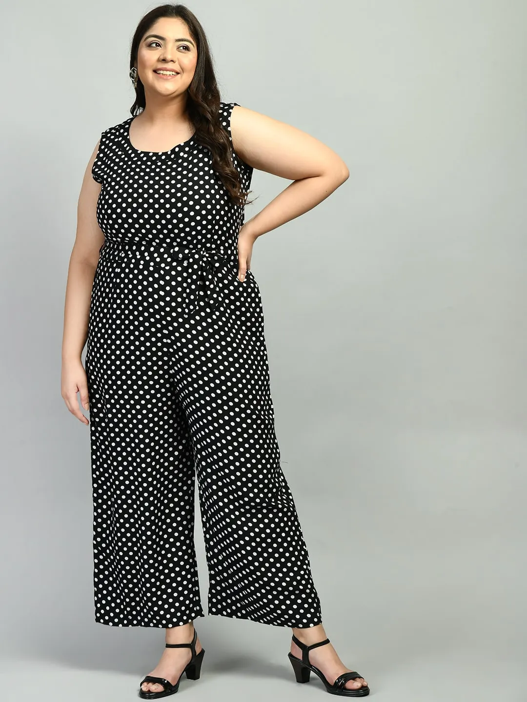 Plus Size Plus Size Polka Dot Black Jumpsuit