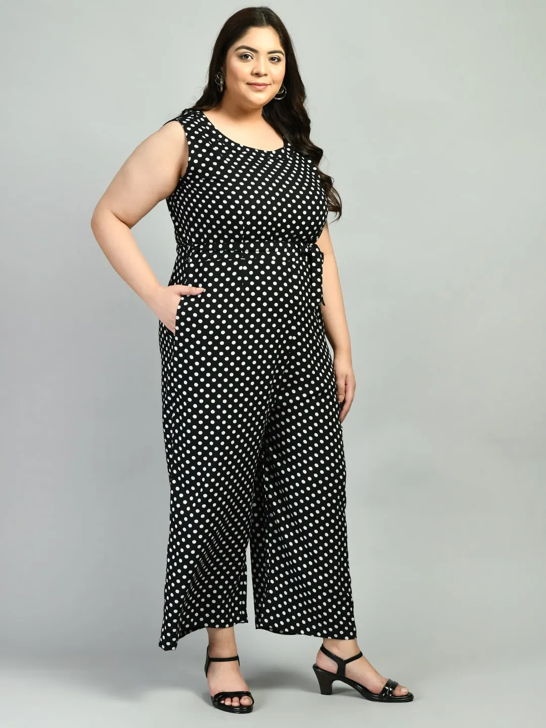 Plus Size Plus Size Polka Dot Black Jumpsuit