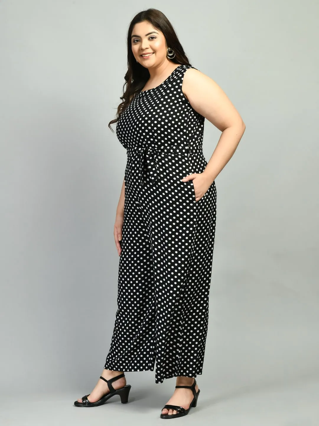 Plus Size Plus Size Polka Dot Black Jumpsuit