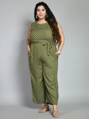 Plus Size Plus Size Polka Dot Green Jumpsuit