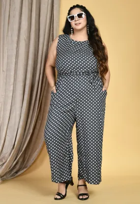 Plus Size Plus Size Polka Dot Grey Jumpsuit