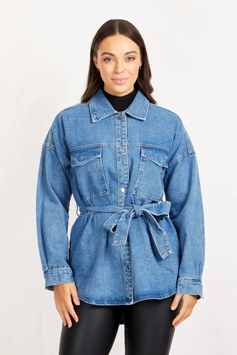 Pocket and Tie Denim Jacket