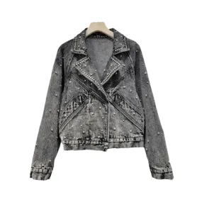 Pre Order:  Nail Bead Inlaid Diamond Denim Jacket