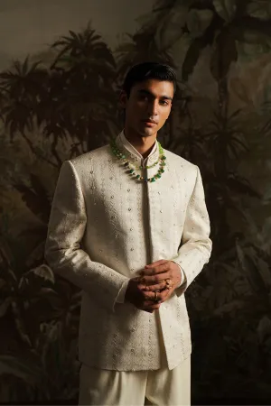 "Fazal" White Embroidered Bandhgala Jacket