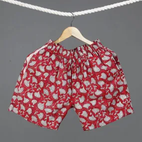 Red - Sanganeri Block Printed Cotton Unisex Boxer/Shorts