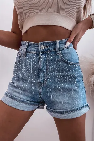 Rhinestone High Waist Denim Shorts