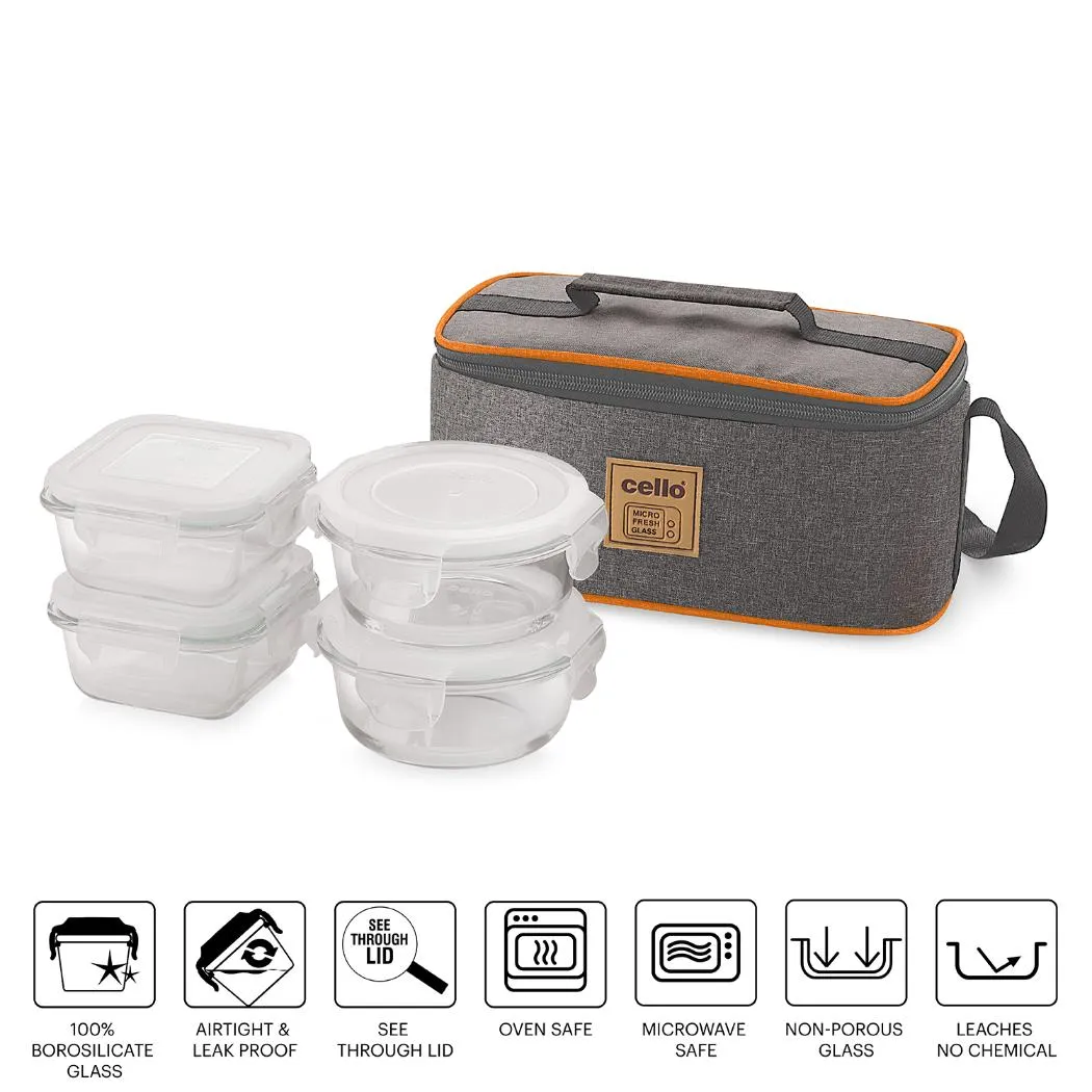 Royale Borosilicate Glass Lunch Box with Jacket, Set of 4